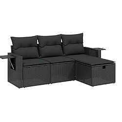 vidaXL Salon de jardin 4 pcs avec coussins noir résine tressée