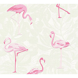 As Creation A.S. Création papier peint feuilles tropicales avec des flamants roses sable beige et rose