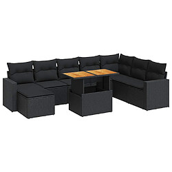 vidaXL Salon de jardin 9 pcs avec coussins noir résine tressée