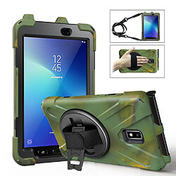 Coque en TPU combo en forme de X avec béquille, dragonne et dragonne camouflage pour votre Samsung Galaxy Tab Active 2 8.0 T395/T390