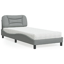 Vidaxl Lit avec matelas gris clair 90x200 cm tissu