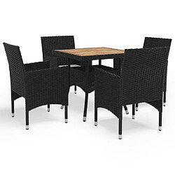 Salle à dîner de jardin 5 pcs,Table et chaise à manger Noir Résine tressée et acacia -MN38564