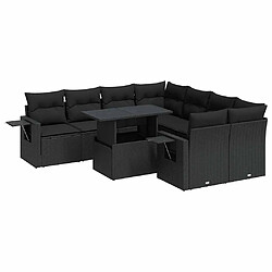 vidaXL Salon de jardin 9 pcs avec coussins noir résine tressée