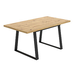 Pegane Table à manger extensible en bois coloris chêne avec pieds en métal noir - Longueur 120-160 x Profondeur 90 x Hauteur 75 cm