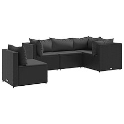 vidaXL Salon de jardin 5 pcs avec coussins Noir Résine tressée