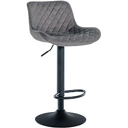 Decoshop26 Tabouret de bar x1 assise avec coutures décoratives losange en velours gris foncé et pieds en métal noir 10_0005229