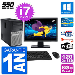 PC Tour Dell 7010 Ecran 27" Intel Core i7-3770 RAM 8Go SSD 120Go Windows 10 Wifi - Occasion