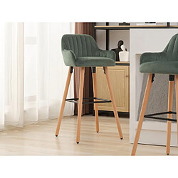 Avis Vente-Unique Lot de 2 tabourets de bar en velours et pieds bois de hêtre - Vert foncé - ELEANA