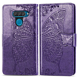 Wewoo Housse Coque Étui en cuir à rabat horizontal Butterfly Love Flowers gaufrage pour LG Q60avec supportlogements cartesportefeuille et lanière violet foncé