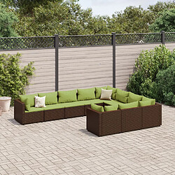 vidaXL Salon de jardin 10 pcs avec coussins marron résine tressée