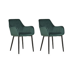 Beliani Chaise de salle à manger WELLSTON Set de 2 Velours Vert foncé