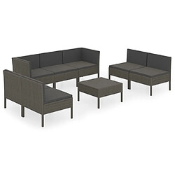 vidaXL Salon de jardin 8 pcs avec coussins résine tressée gris