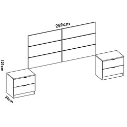 Pegane Ensemble de tête de lit avec 2 tables de chevet et armoire coloris chêne naturel, blanc