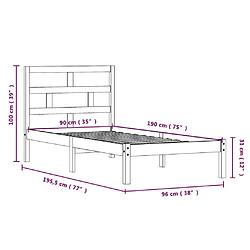 vidaXL Cadre de lit sans matelas noir bois massif pas cher