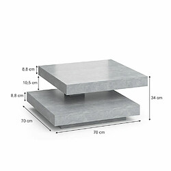 Mpc Table Basse 360 ° Rotative 70 X 70 X 34 Cm En Aspect Béton Marbré Blanc pas cher