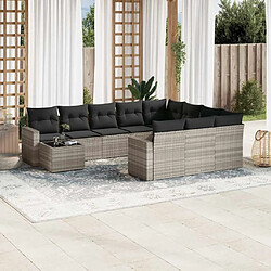 vidaXL Salon de jardin 11 pcs avec coussins gris clair résine tressée