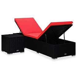 Maison Chic Chaise longue avec coussin | Bain de soleil Relax | Transat et table à thé Résine tressée Rouge -GKD69511