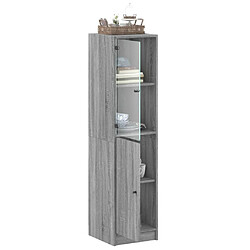 Maison Chic Commode Buffet - Meuble de rangement avec porte en verre sonoma gris 35x37x142 cm -GKD17040 pas cher