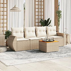 Maison Chic Salon de jardin avec coussins 5 pcs, Ensemble Tables et chaises de jardin,, Ensemble Tables et chaises de jardin, beige résine tressée -GKD893166