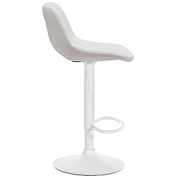 Decoshop26 Tabouret de bar chaise haute x1 avec repose-pieds en velours crème piètement métallique blanc 10_0004604