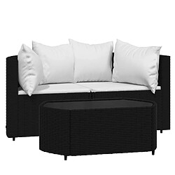 Maison Chic Salon de jardin 3 pcs + coussins - Mobilier/Meubles de jardin - Table et chaises d'extérieur Noir Résine tressée -MN64467