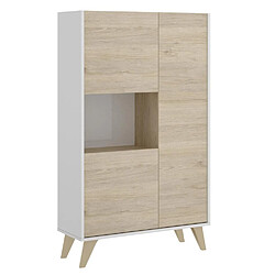 Pegane Buffet Meuble de rangement 3 portes coloris blanc/naturel - Longueur 81 x Hauteur 135 x Profondeur 43 cm