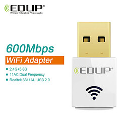 Carte réseau WiFi double bande 2,4 GHz / 5,8 GHz Mini adaptateur USB sans fil 11AC 600 Mbps - Blanc