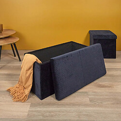 The Home Deco Factory Banc coffre pliable en velours Rétro bleu nuit.