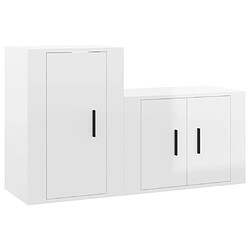 vidaXL Ensemble de meubles TV 2 pcs blanc brillant bois d'ingénierie