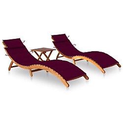 Helloshop26 Lot de 2 transats chaise longue bain de soleil lit de jardin terrasse meuble d'extérieur avec table et coussins acacia solide 02_0012117