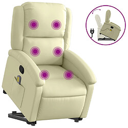 vidaXL Fauteuil inclinable de massage crème cuir véritable