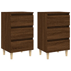 vidaXL Tables de chevet pieds en bois 2 pcs Chêne marron 40x35x69 cm