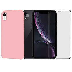 Protection intégrale Verre Trempé avec bords Noir iPhone XR +Verre Trempé Caméra Arrière+Coque souple silicone Rose Clair-Visiodirect-