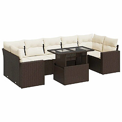 vidaXL Salon de jardin 8 pcs avec coussins marron résine tressée