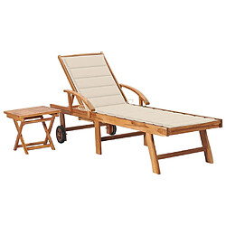 Helloshop26 Transat chaise longue bain de soleil lit de jardin terrasse meuble d'extérieur avec table et coussin bois de teck solide 02_0012648 