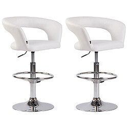 Decoshop26 Lot de 2 tabourets de bar assise moderne en PVC blanc pieds et repose-pieds en métal chromé 10_0004216