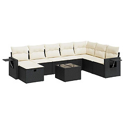 vidaXL Salon de jardin 9 pcs avec coussins noir résine tressée