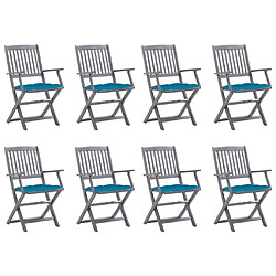 vidaXL Chaises pliables d'extérieur lot de 8 et coussins Bois d'acacia