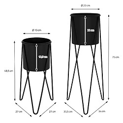 ML-Design 2x Support de plantes acier noir h: 48,5 et 75 cm pot de fleurs décoratif pas cher