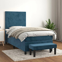 Maison Chic Structures de lit + matelas,Lit à sommier tapissier et matelas pour Chambre Bleu foncé 80x200 cm Velours -MN25063