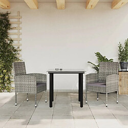 vidaXL Ensemble à manger de jardin 3pcs gris/noir résine tressée/acier