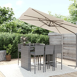 Maison Chic Ensemble de bar de jardin 7 pcs et coussins,Table + chaises + coussins d'extérieur gris poly rotin -GKD143045