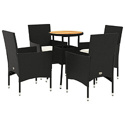 vidaXL Ensemble à manger de jardin et coussins 5 pcs noir rotin acacia