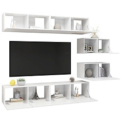 Avis Maison Chic Ensemble de meubles TV 6 pcs | Banc TV Moderne pour salon | Meuble de Rangement - Blanc brillant Aggloméré -MN84921