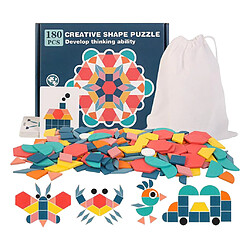 En bois Forme Géométrique Puzzle Maternelle Jouets Classiques (180 pièces Forme Pièces & 24 Conception Cartes dans Boîte de Fer)