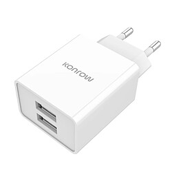 Konrow KC12AAW - Adaptateur Secteur 2 Ports USB A - Charge rapide 12W, Blanc (Compatible, Blister)