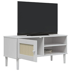 Acheter Maison Chic Meuble TV scandinave - Banc TV pour salon SENJA aspect rotin blanc 106x40x49cm bois massif pin -MN55219