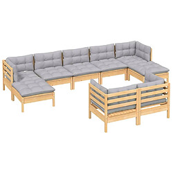 Avis Maison Chic Salon de jardin 9 pcs + coussins - Mobilier/Meubles de jardin - Table et chaises d'extérieur gris bois de pin solide -MN51369