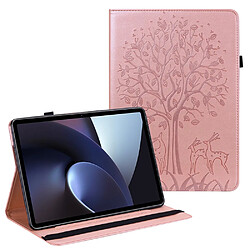 Etui en PU motif cerf, fermeture élastique avec support et porte-carte, or rose pour votre Oppo Pad