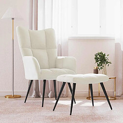 vidaXL Chaise de relaxation avec tabouret Blanc crème Velours